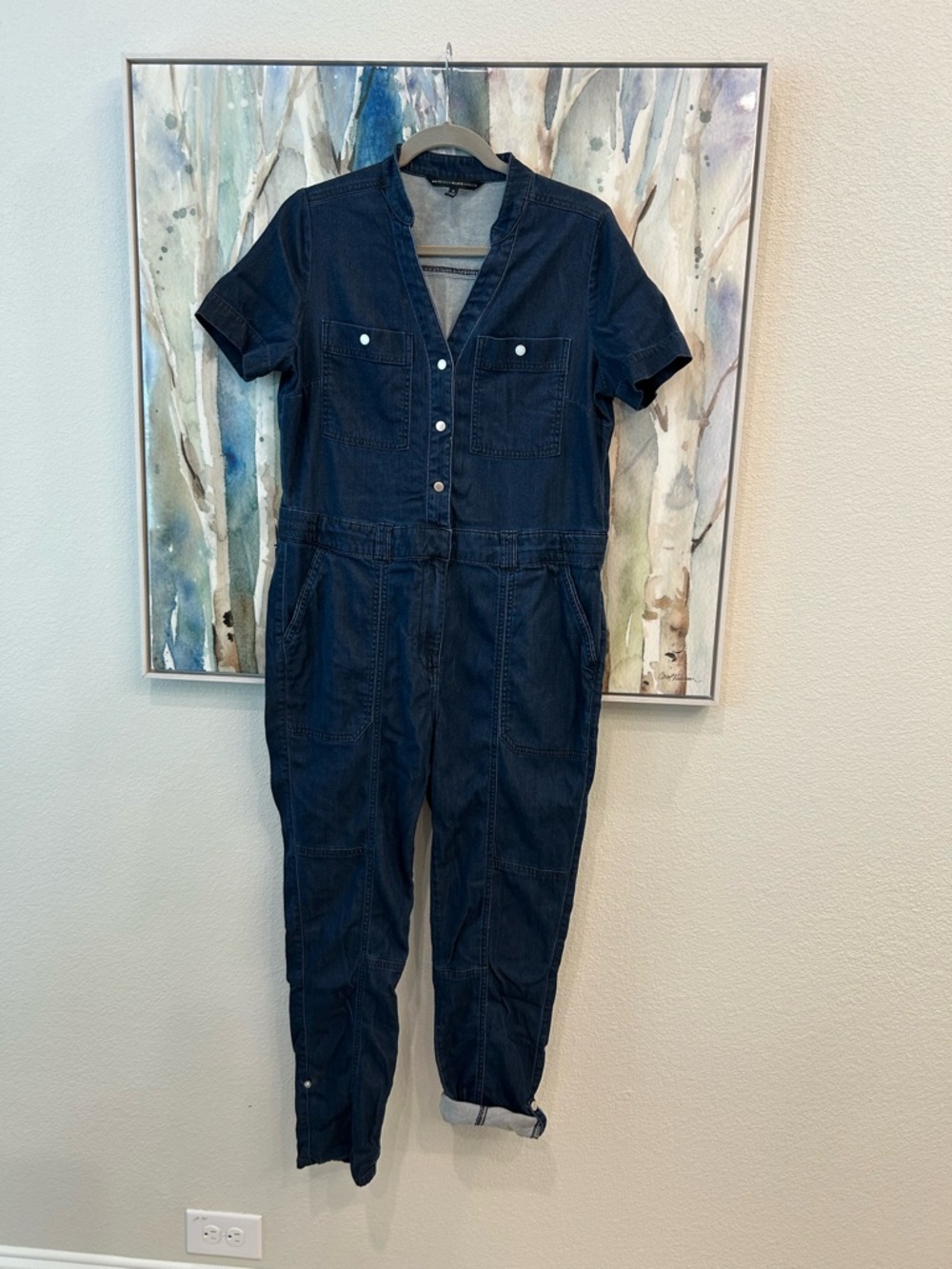 White House Black Market Navy Denim Utility Jumpsuit